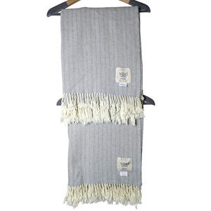 Nido Notte Italia (2) Grey Herringbone Cotton Blend Fringe Throw Blanket 50 x 52